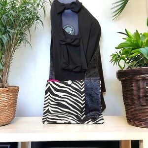 Handmade Brushed Cotton Zebra Print Crossbody Tote Bag With Silk Tie Strap
